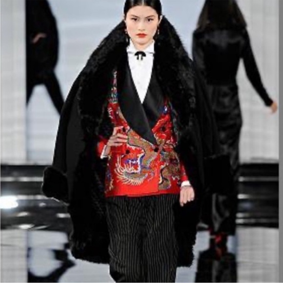 Ralph Lauren Black Label Shearling Lined Silk Parka in Black - Picture 1 of 16